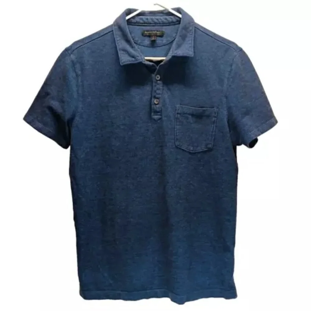 Banana Republic Pique Polo Men's Large Heathered Blue Front Pocket Top Shirt GUC